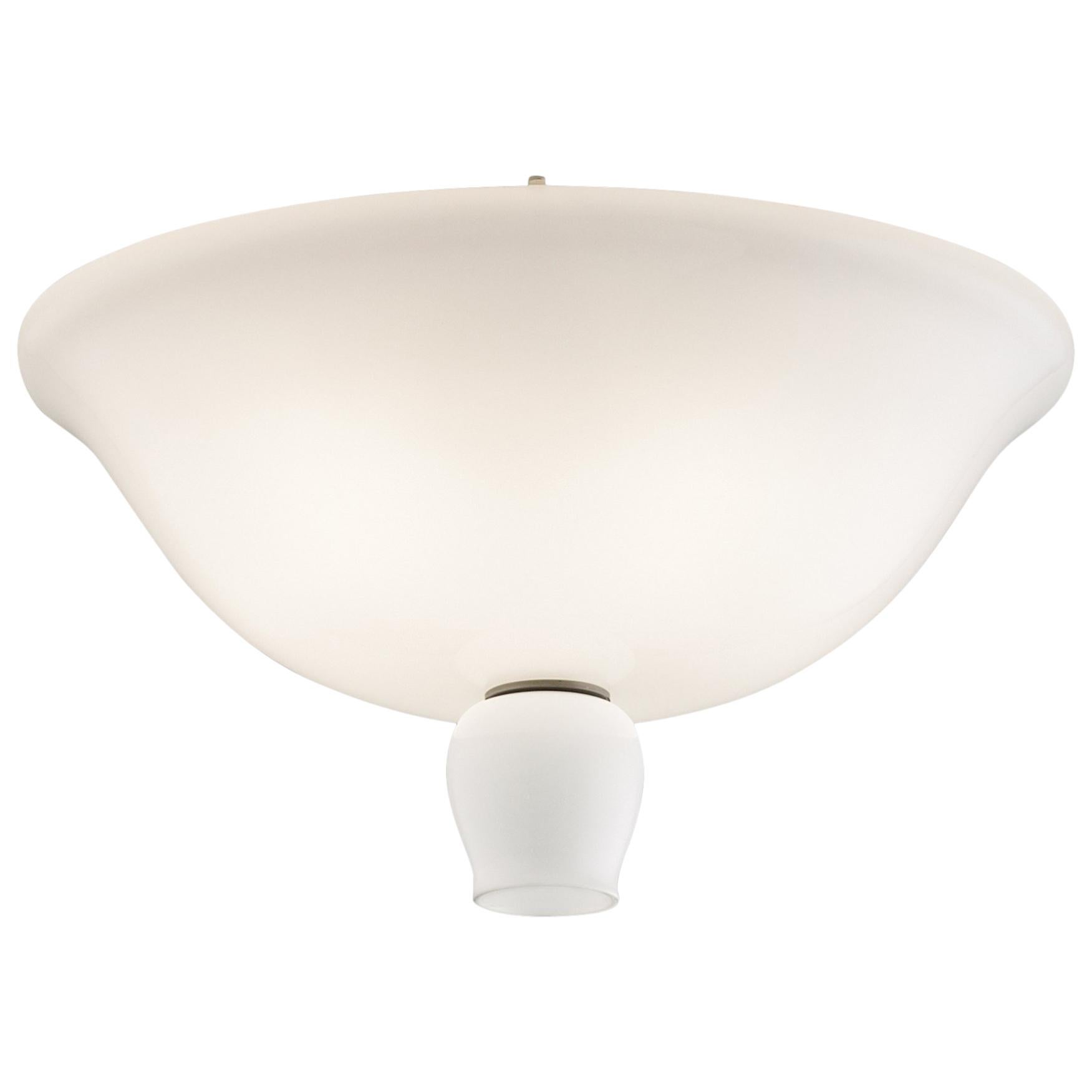 Venini Anni Trenta Ceiling Light in Milk White with Black Chrome Hardware For Sale