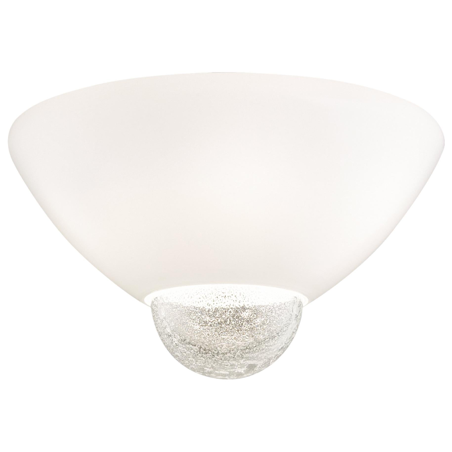 Venini Argea Ceiling Light in Milk White with Crystal Sphere For Sale