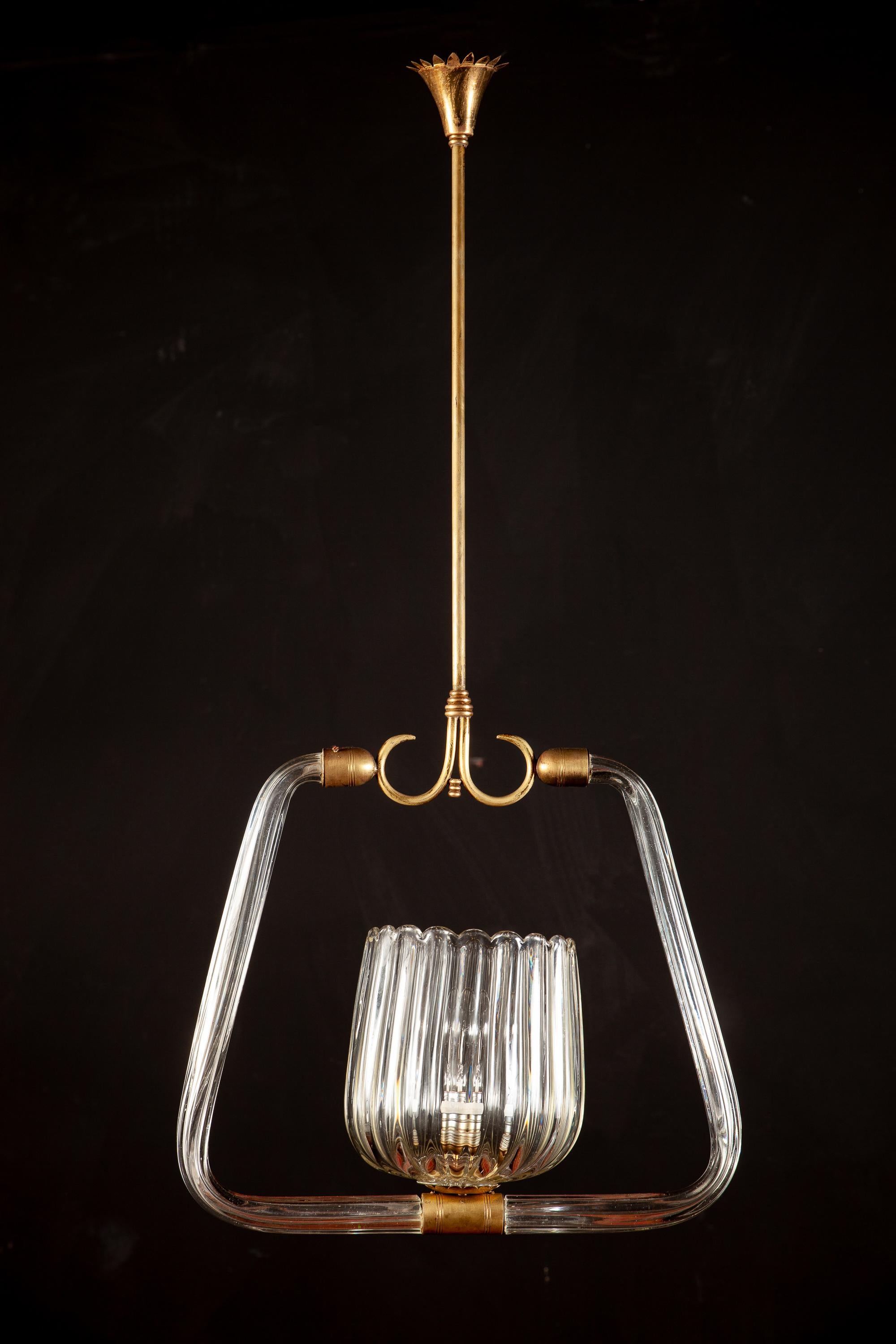 20th Century Venini Art Deco Murano Grass Elegant Lantern Attributed to Gio Ponti, 1940 For Sale