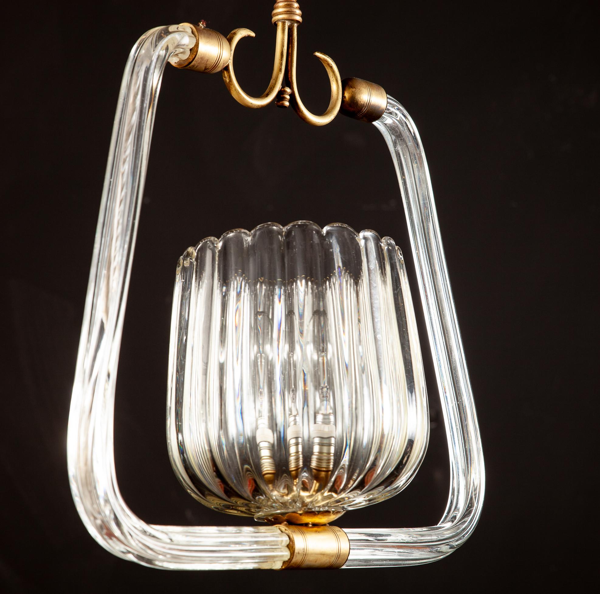 Blown Glass Art Deco Murano Grass Elegant Lantern 1940 For Sale
