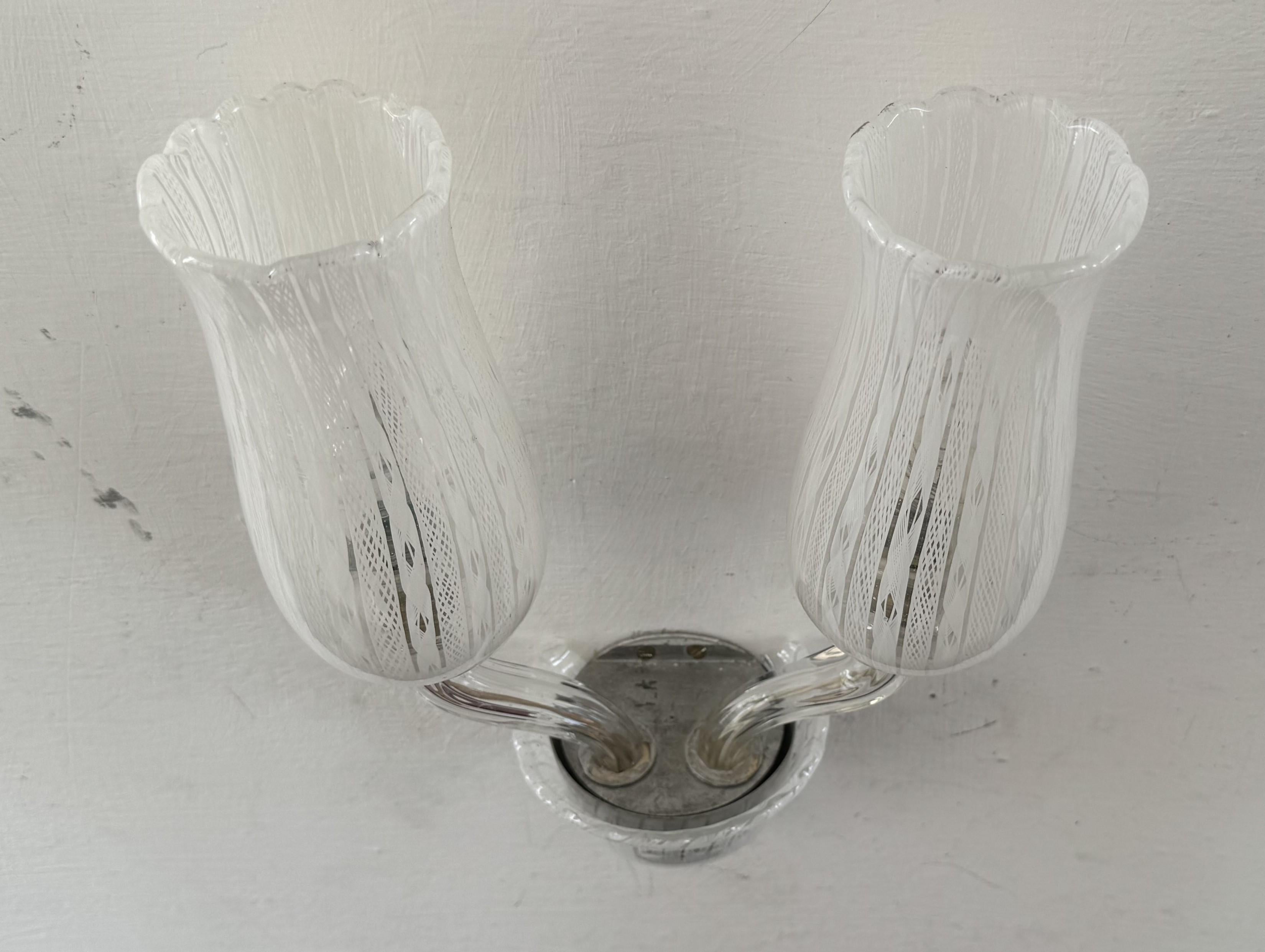 Lámpara Venini Art Decó de Carlo Scarpa en cristal de Murano Zanfirico, hacia 1930 en venta 4