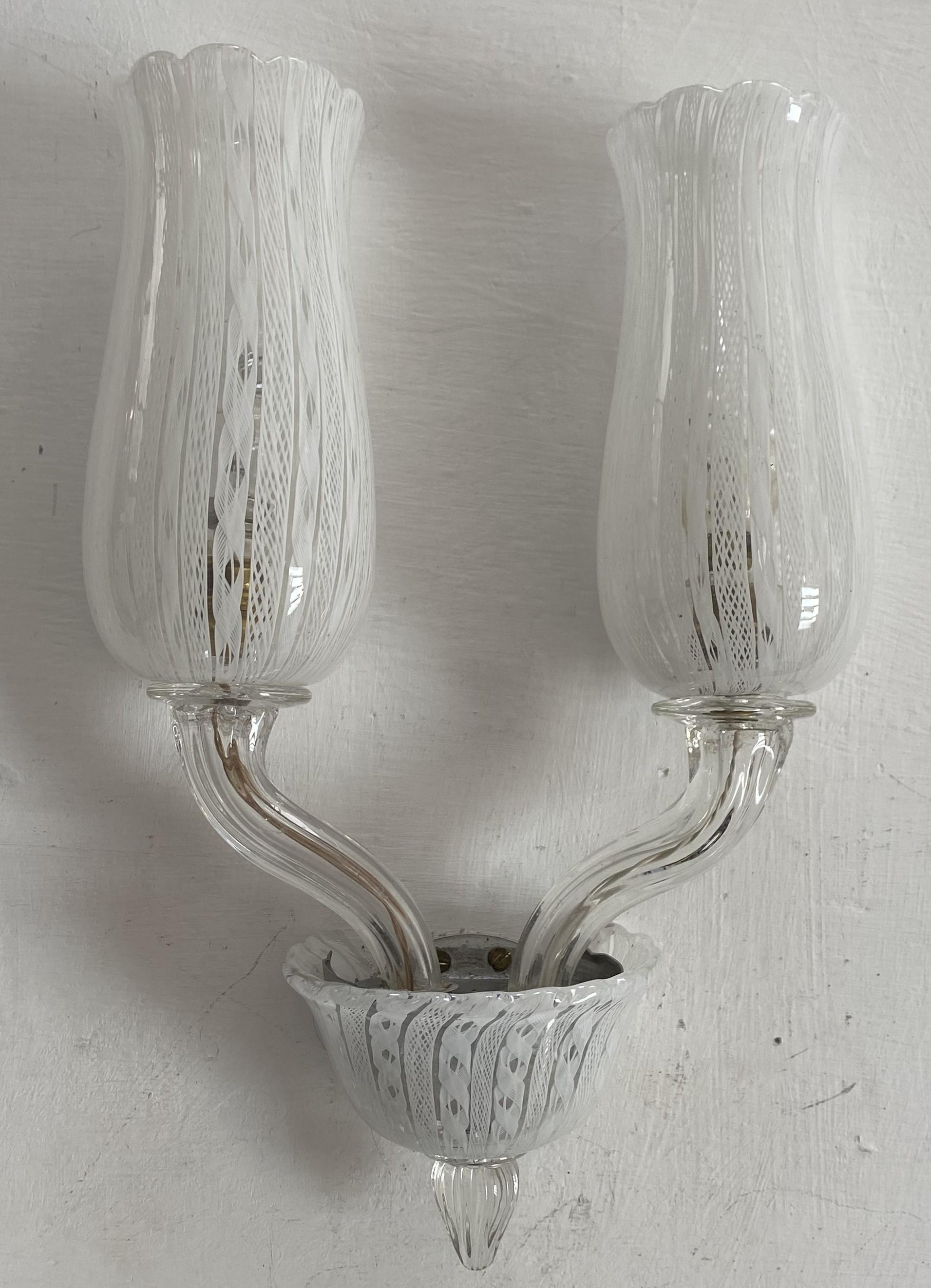 Lámpara Venini Art Decó de Carlo Scarpa en cristal de Murano Zanfirico, hacia 1930 en venta 5