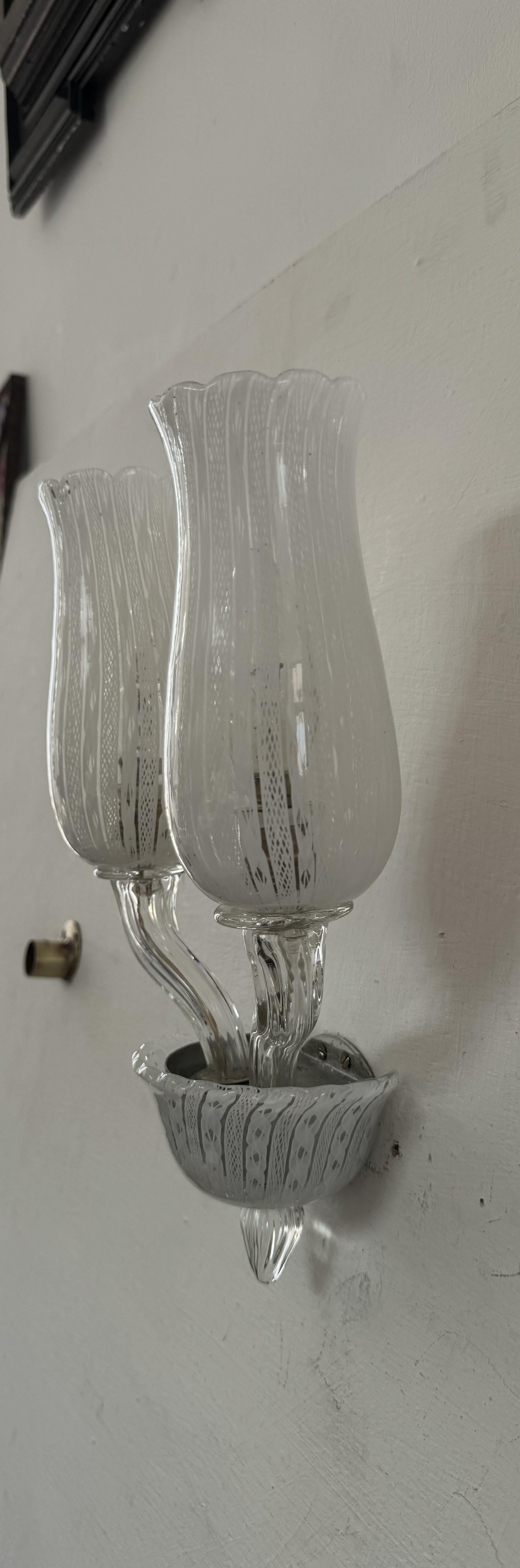 Lámpara Venini Art Decó de Carlo Scarpa en cristal de Murano Zanfirico, hacia 1930 Italiano en venta