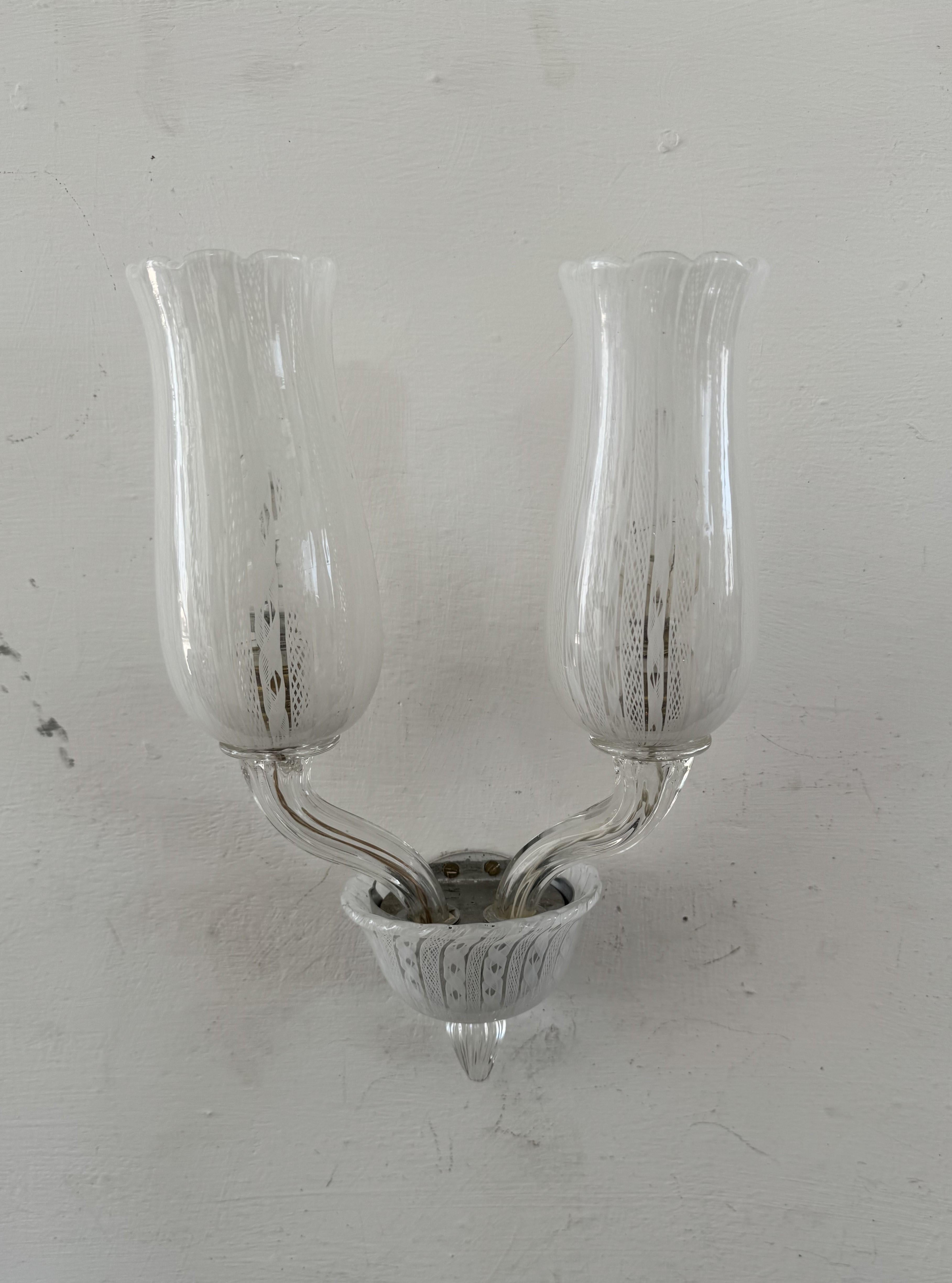 Lámpara Venini Art Decó de Carlo Scarpa en cristal de Murano Zanfirico, hacia 1930 en Bueno estado para la venta en Merida, Yucatan