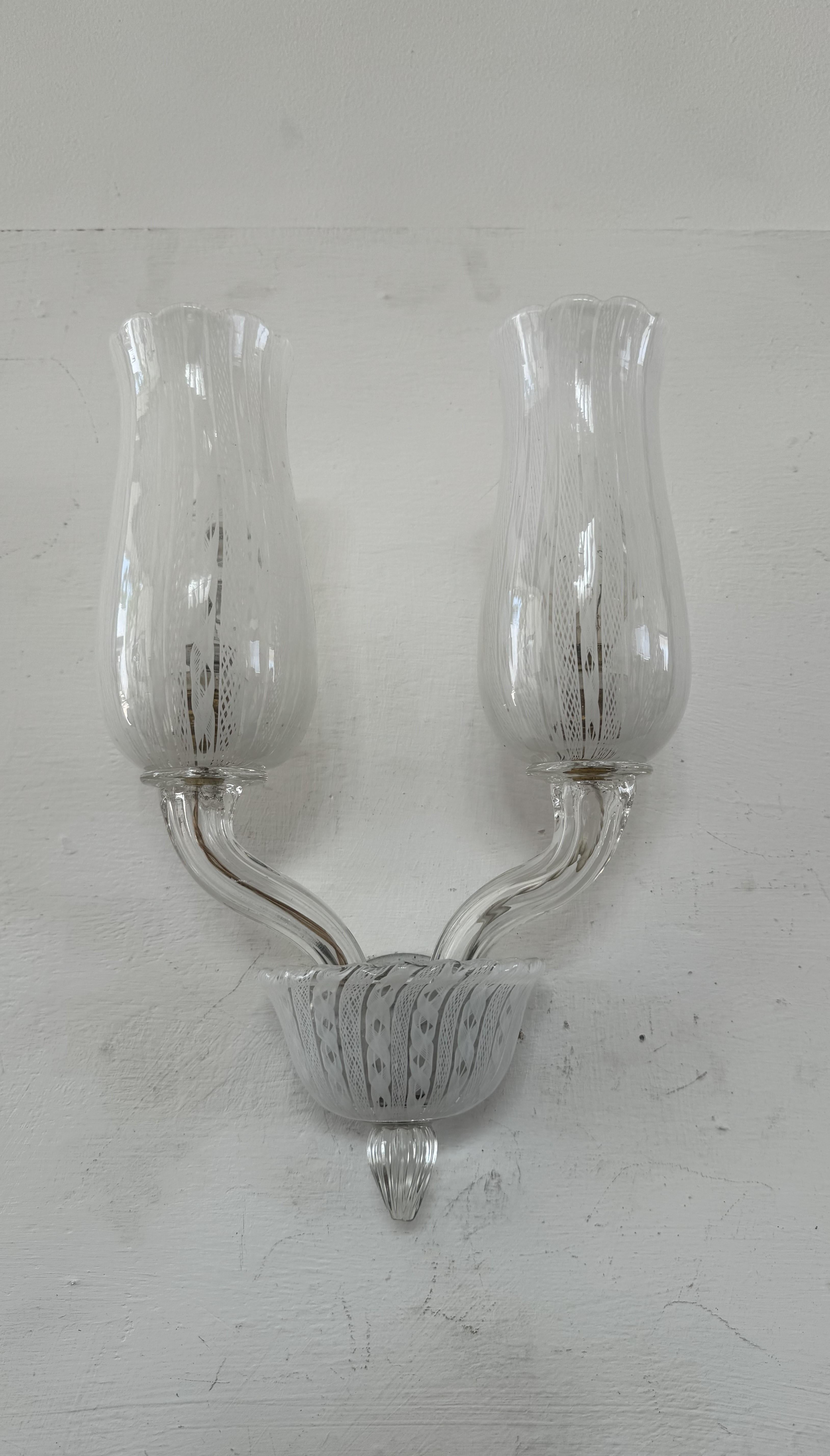 Mid-20th Century Venini Art Deco Sconce by Carlo Scarpa in Zanfirico Murano Glass, circa 1930 For Sale