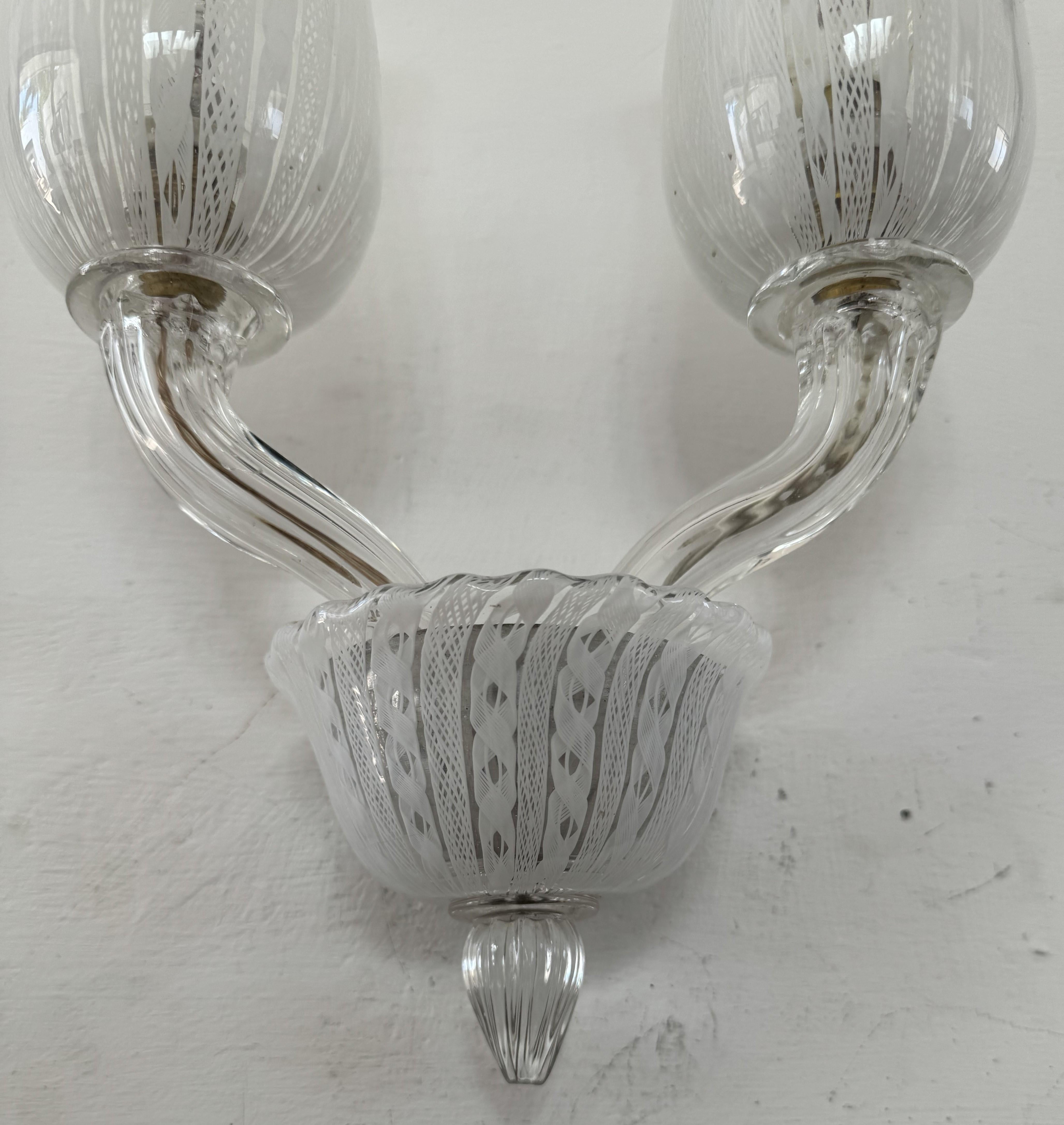 Lámpara Venini Art Decó de Carlo Scarpa en cristal de Murano Zanfirico, hacia 1930 en venta 1