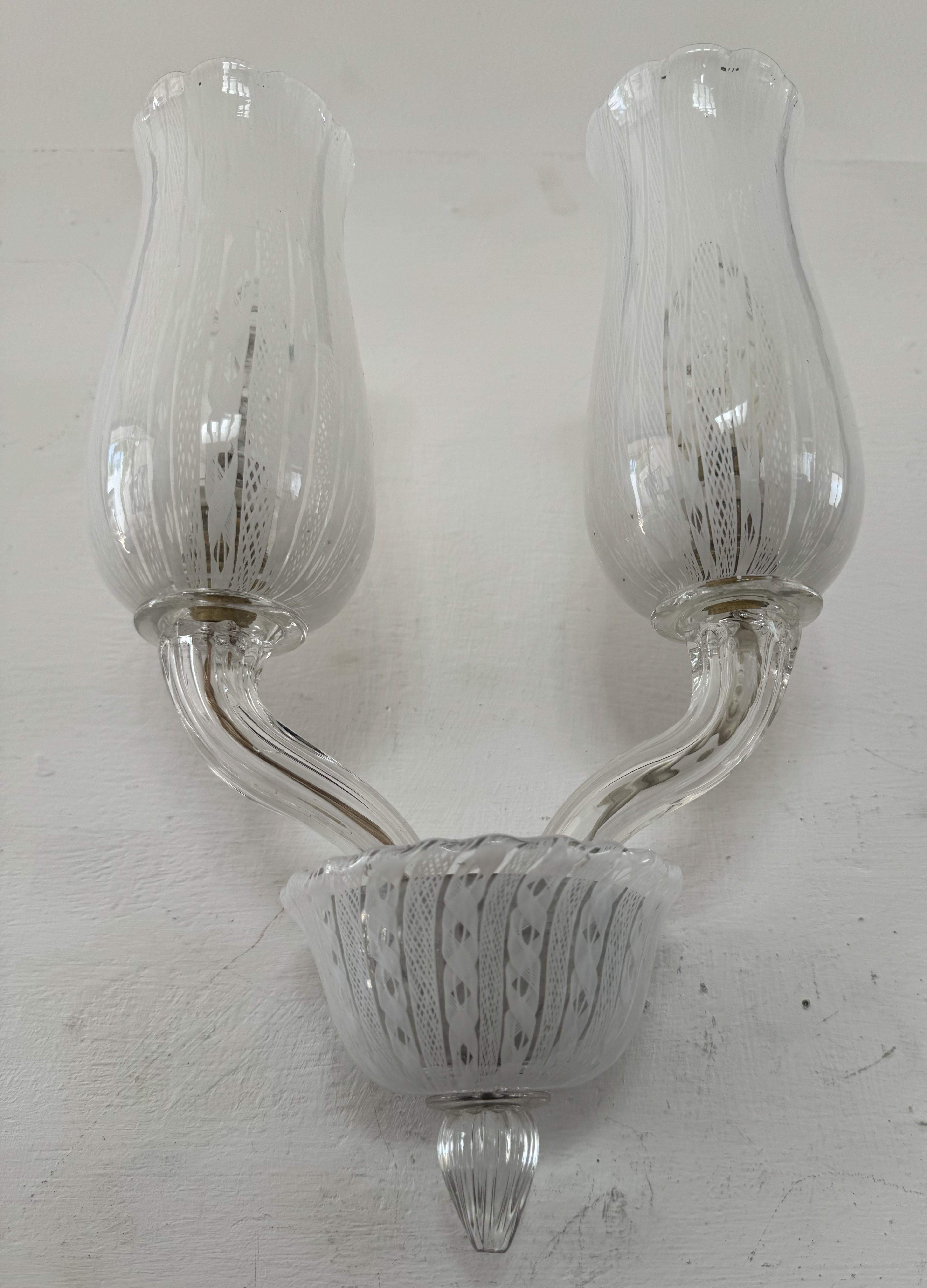 Lámpara Venini Art Decó de Carlo Scarpa en cristal de Murano Zanfirico, hacia 1930 en venta 2