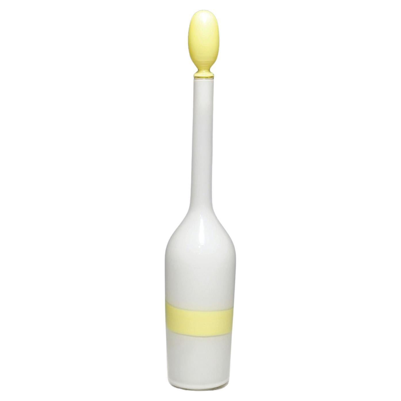 Venini Kunstglasflasche mit Fasce-Dekor in Gelb, Murano 1950er Jahre im Angebot