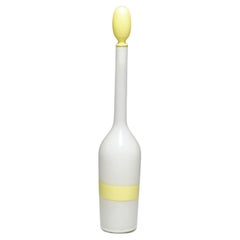 Retro Venini Art Glass Bottle with Fasce Decoration in Yellow, Murano 1950s