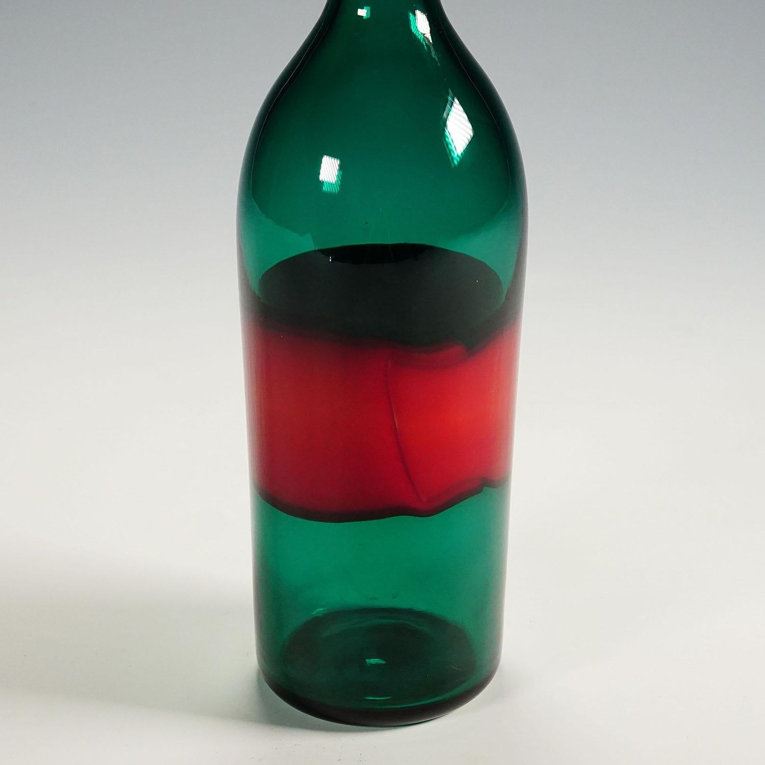 Italian Venini Art Glass Bottle with Fasce Decoration, Murano 1950s For Sale