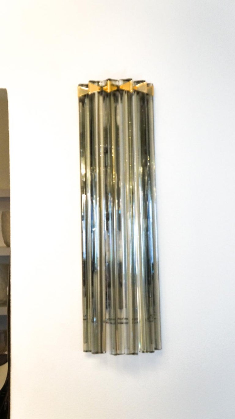 Venini Attributed Midcentury Modern Grey Two of Murano Glass Triedri Sconces For Sale 5