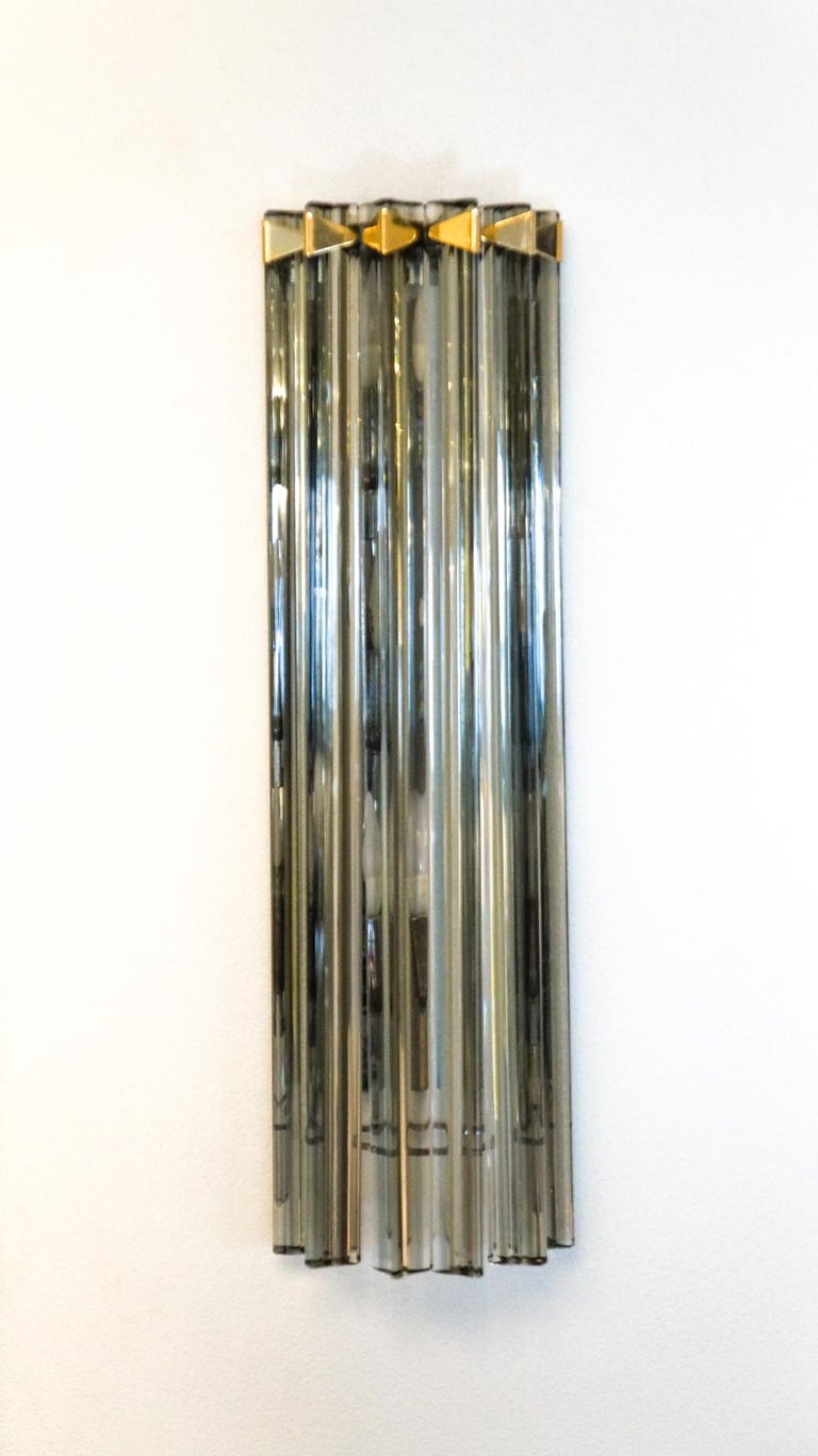 Venini Attributed Midcentury Modern Grey Two of Murano Glass Triedri Sconces For Sale 9