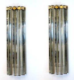 Venini Attributed Midcentury Modern Grey Two of Murano Glass Triedri Sconces