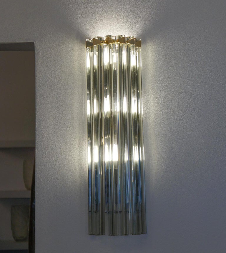 Mid-Century Modern Venini Attributed Midcentury Modern Grey Two of Murano Glass Triedri Sconces For Sale