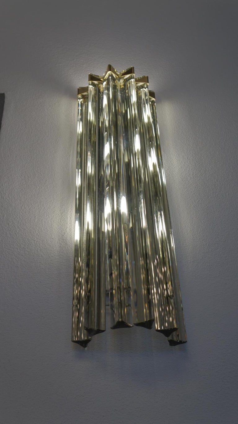 Hand-Crafted Venini Attributed Midcentury Modern Grey Two of Murano Glass Triedri Sconces For Sale