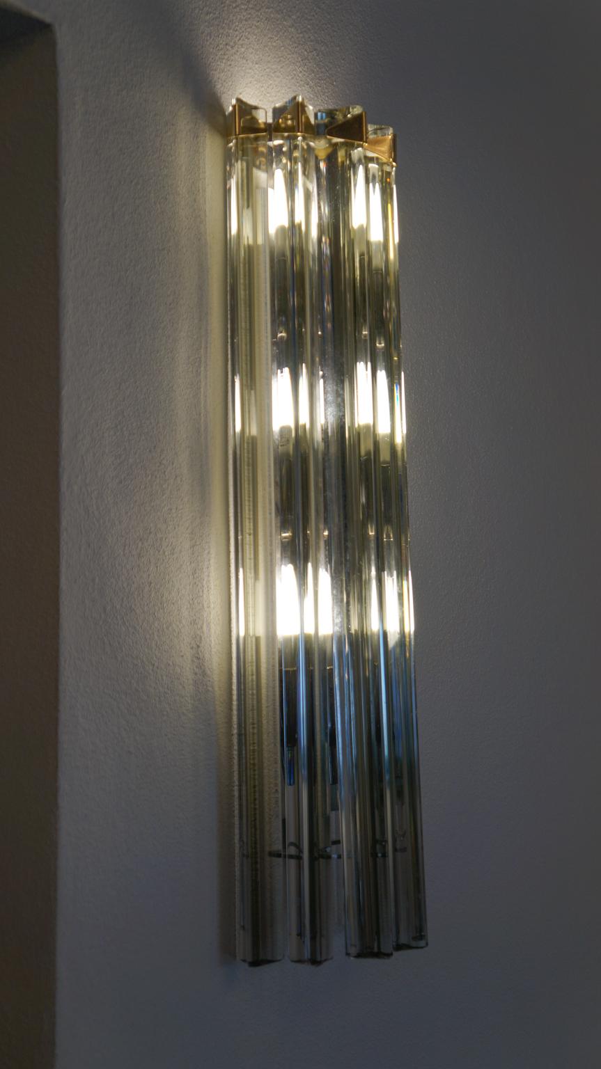 Late 20th Century Venini Attributed Midcentury Modern Grey Two of Murano Glass Triedri Sconces For Sale