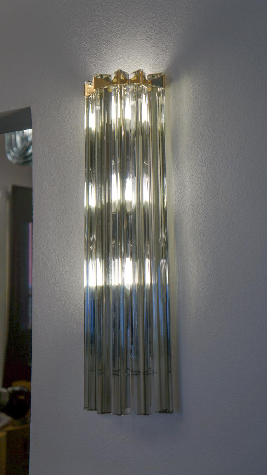 Art Glass Venini Attributed Midcentury Modern Grey Two of Murano Glass Triedri Sconces For Sale