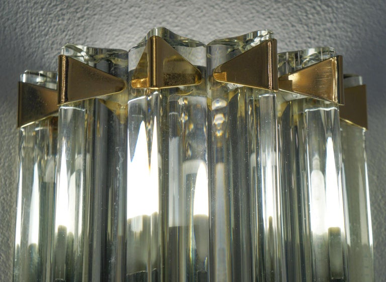 Venini Attributed Midcentury Modern Grey Two of Murano Glass Triedri Sconces For Sale 1