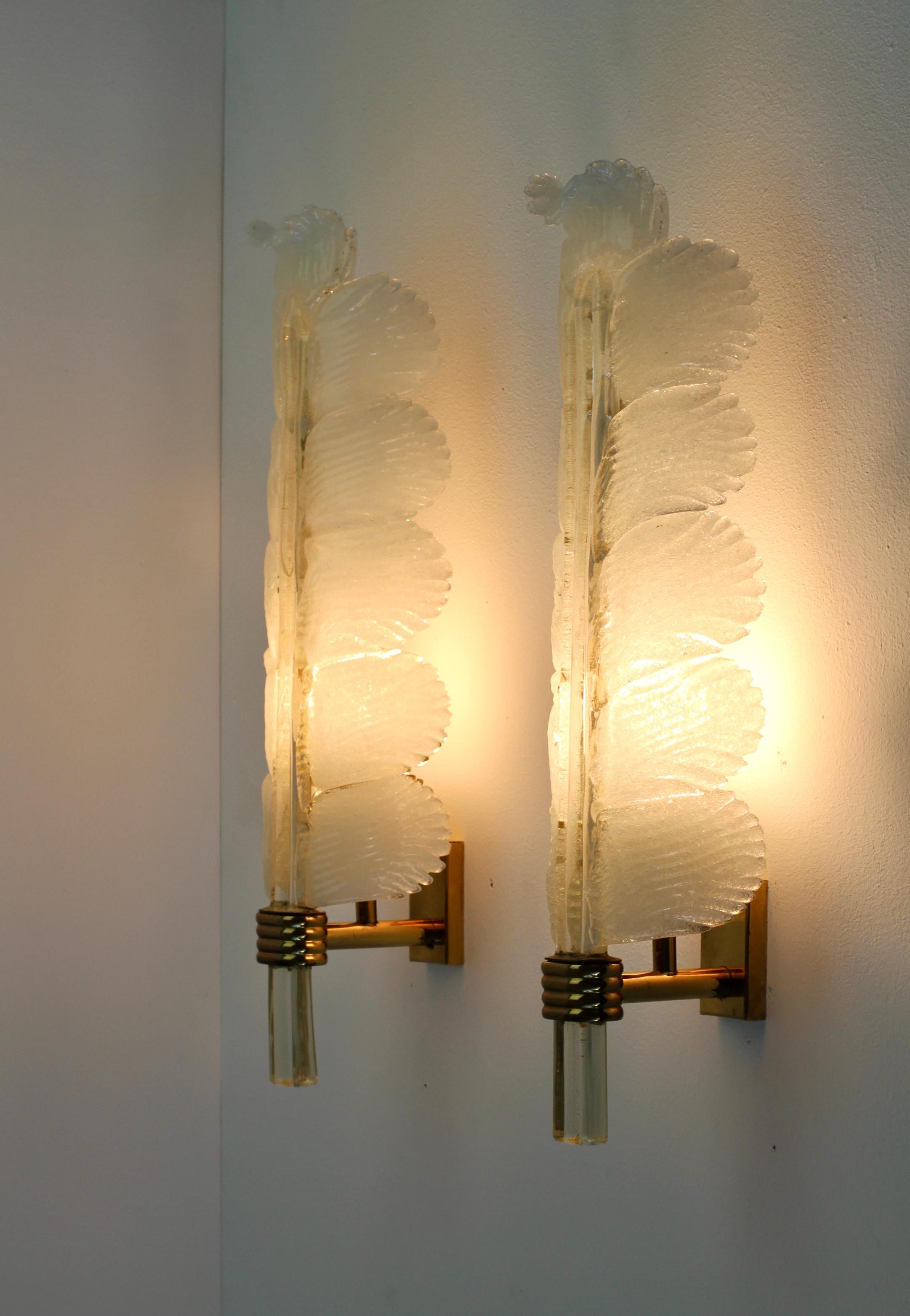 Venini 'attr.' Pair of Gold Leaf Murano Glass Brass Sconces, Wall Lights c.1940s 6