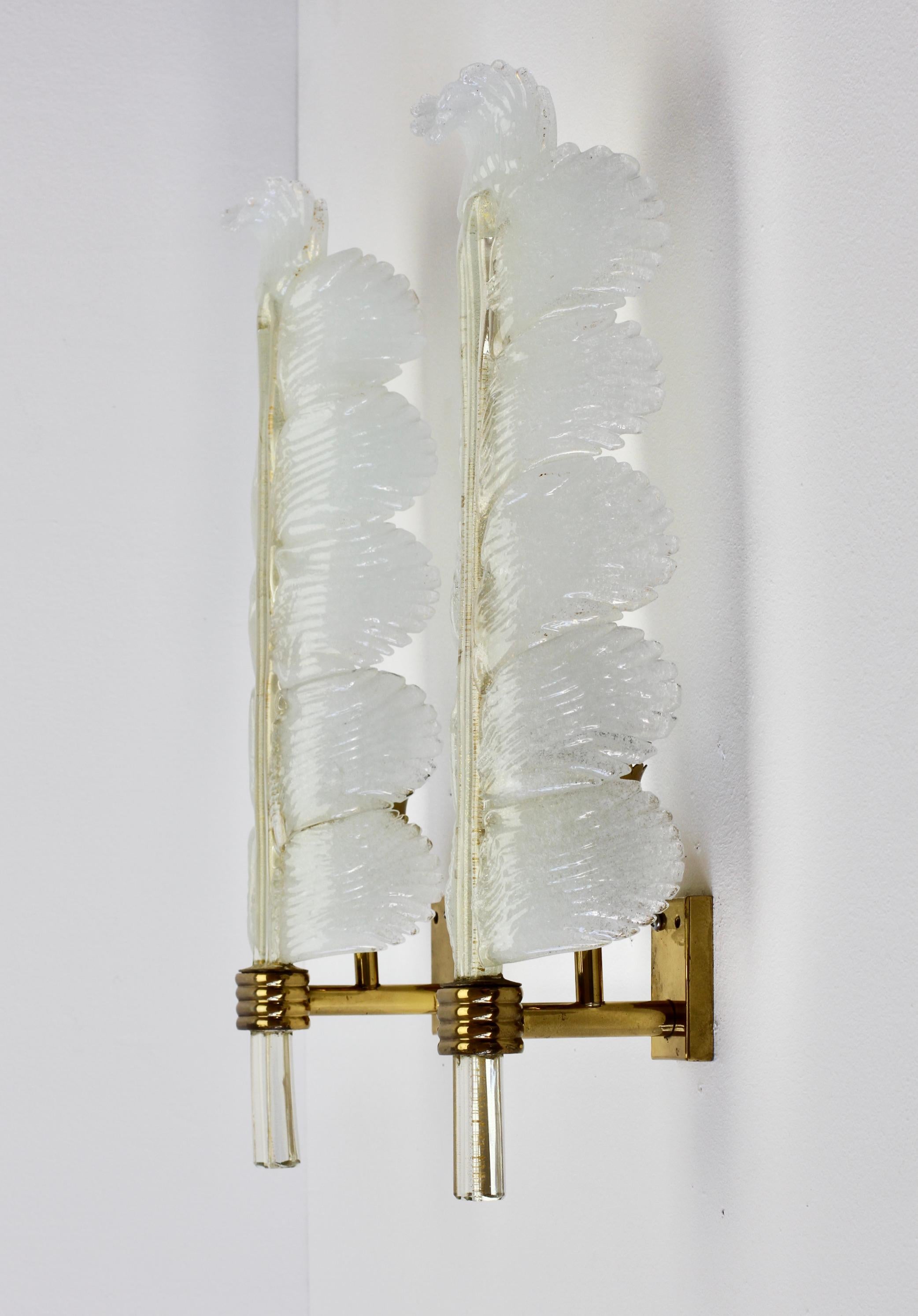 20th Century Venini 'attr.' Pair of Gold Leaf Murano Glass Brass Sconces, Wall Lights c.1940s