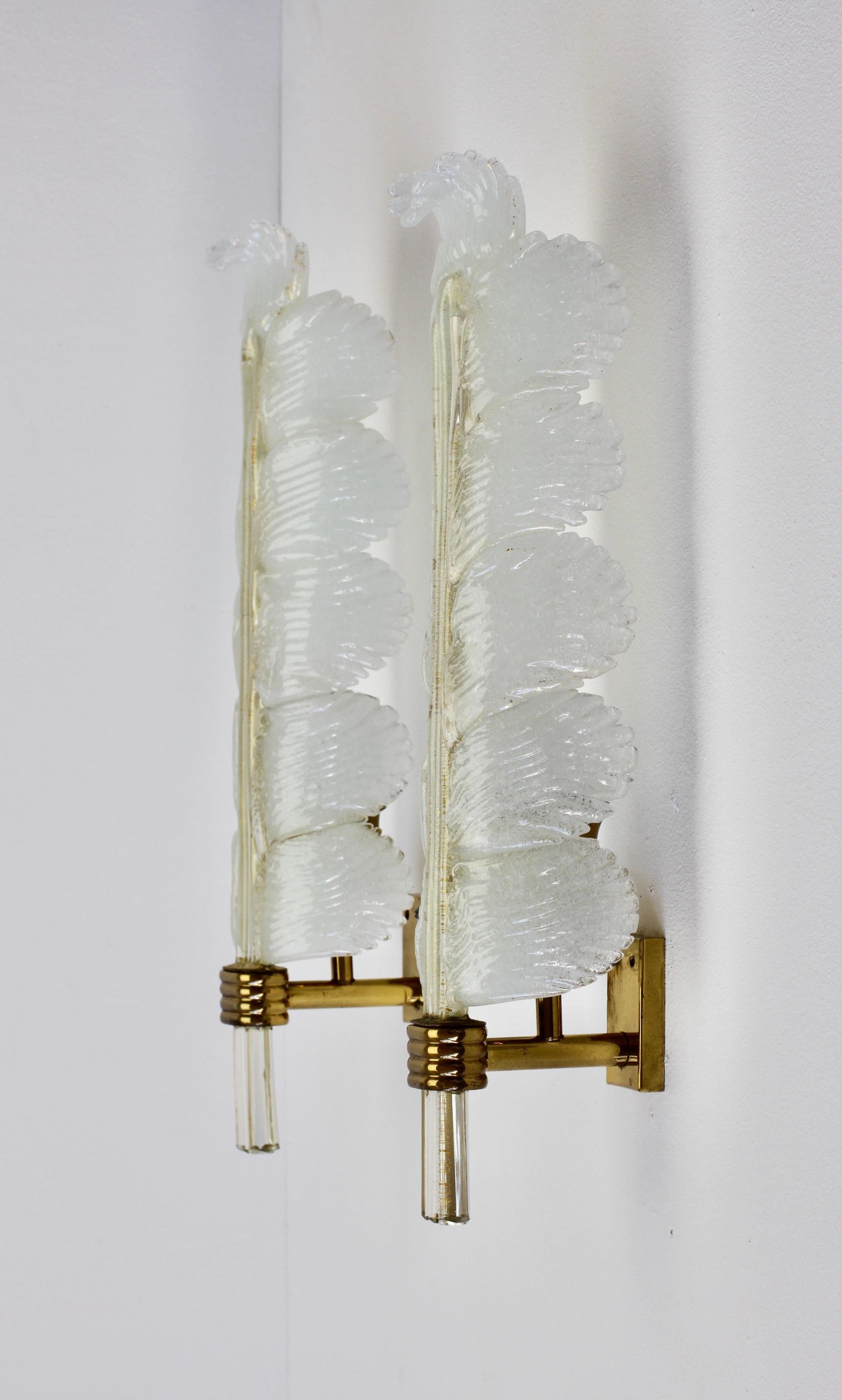 Venini 'attr.' Pair of Gold Leaf Murano Glass Brass Sconces, Wall Lights c.1940s 1
