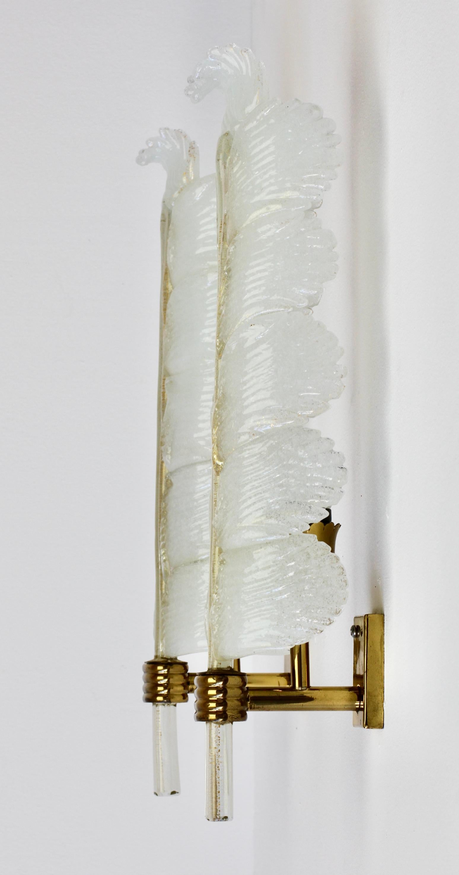 Venini 'attr.' Pair of Gold Leaf Murano Glass Brass Sconces, Wall Lights c.1940s 2
