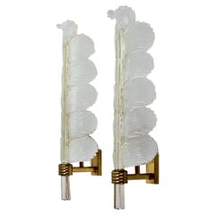Venini 'attr.' Pair of Gold Leaf Murano Glass Brass Sconces, Wall Lights c.1940s