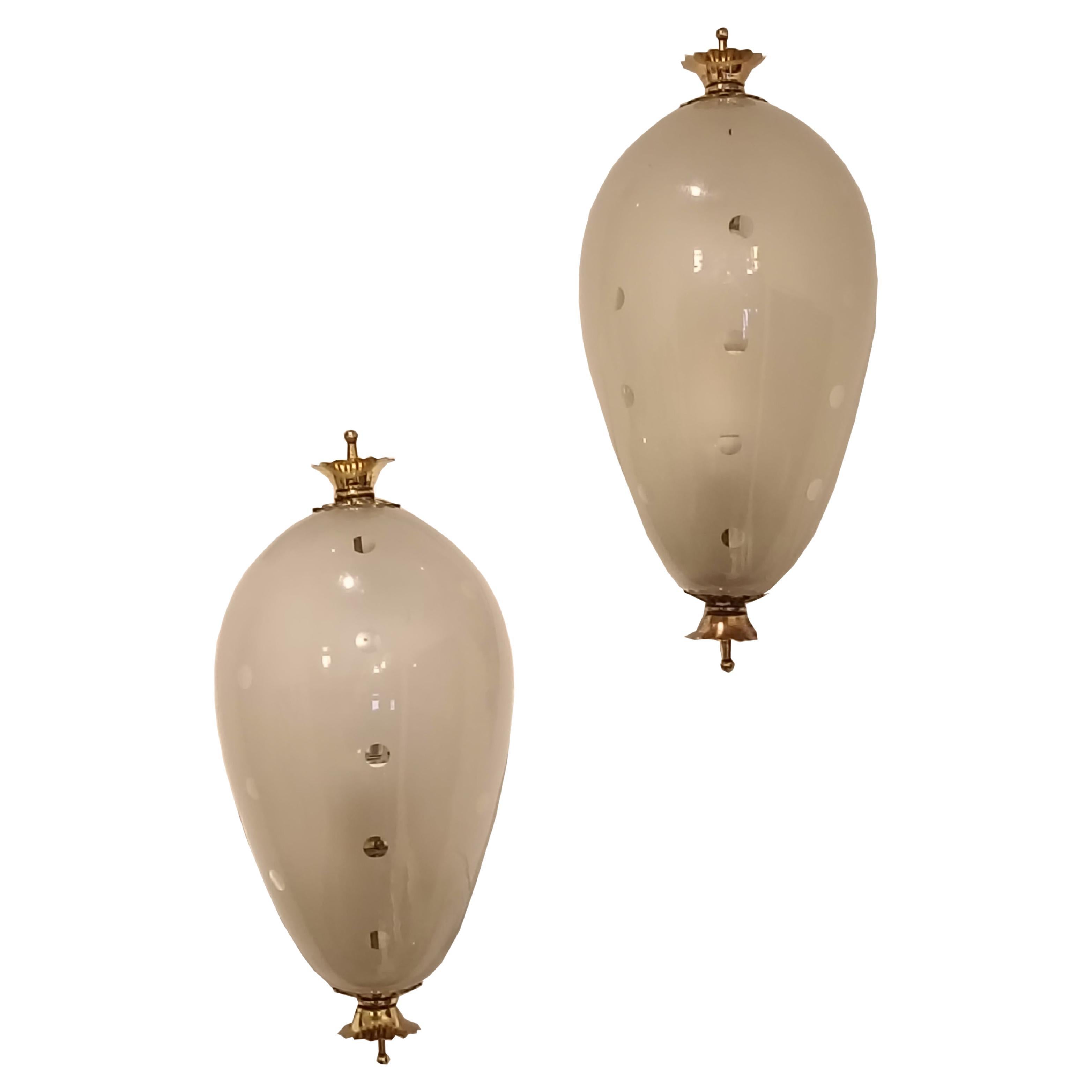 Venini Attrib.Pair of Murano Glass and Brass Wall Lamps, Italy 40