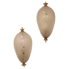 Venini Attrib.Pair of Murano Glass and Brass Wall Lamps, Italy 40