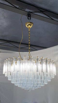 Venini Attributed Crystal Murano Glass "Triedri" Chandelier Ceiling, 1980s