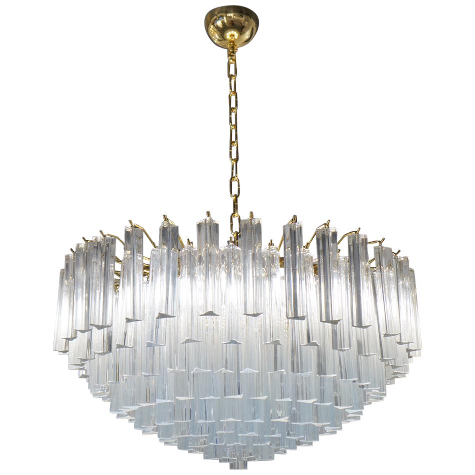 Venini Attributed Crystal Murano Glass "Triedri" Chandelier Ceiling, 1980s