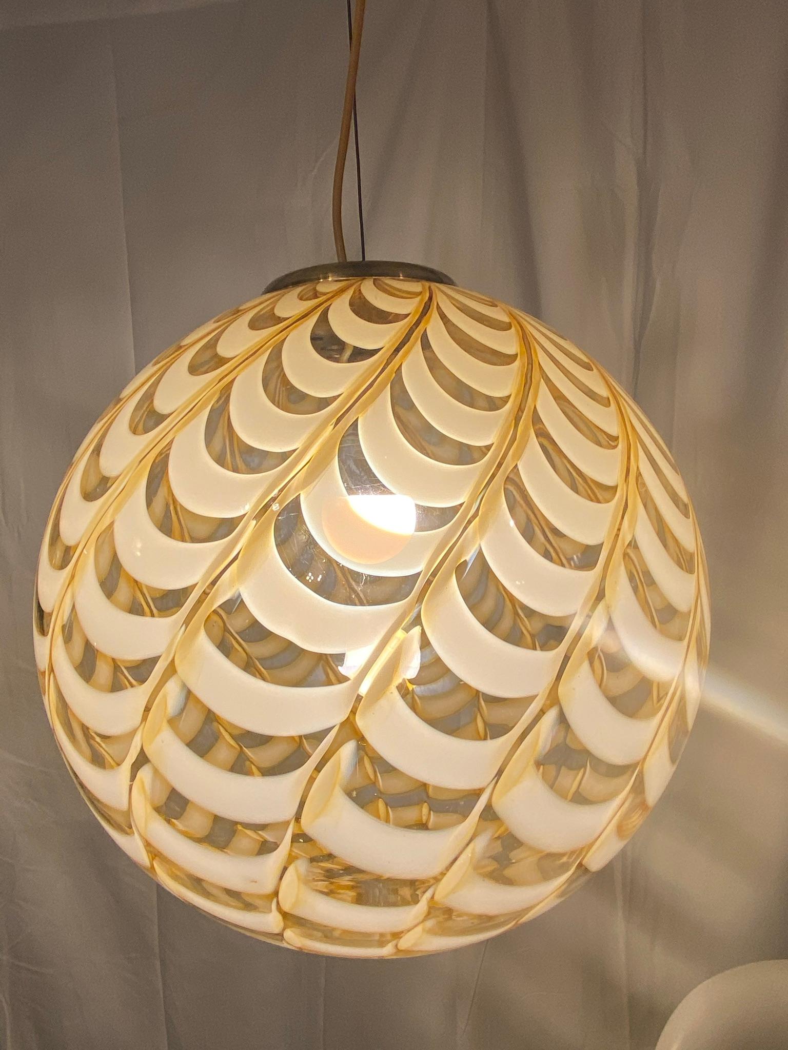 Mid-Century Modern Venini Attributed Italian Murano Blown Glass Globe Pendant Chandelier, 1960s