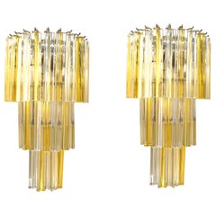 Venini Attributed Mid-Century Modern Pair of Murano Glass Triedri Wall Sconces
