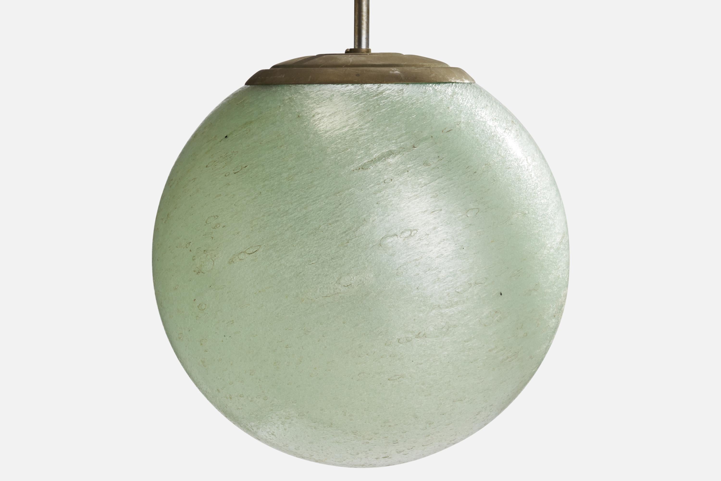 Mid-20th Century Venini Attribution, Pendant, Brass, Pulegoso Glass, Italy, 1930s For Sale