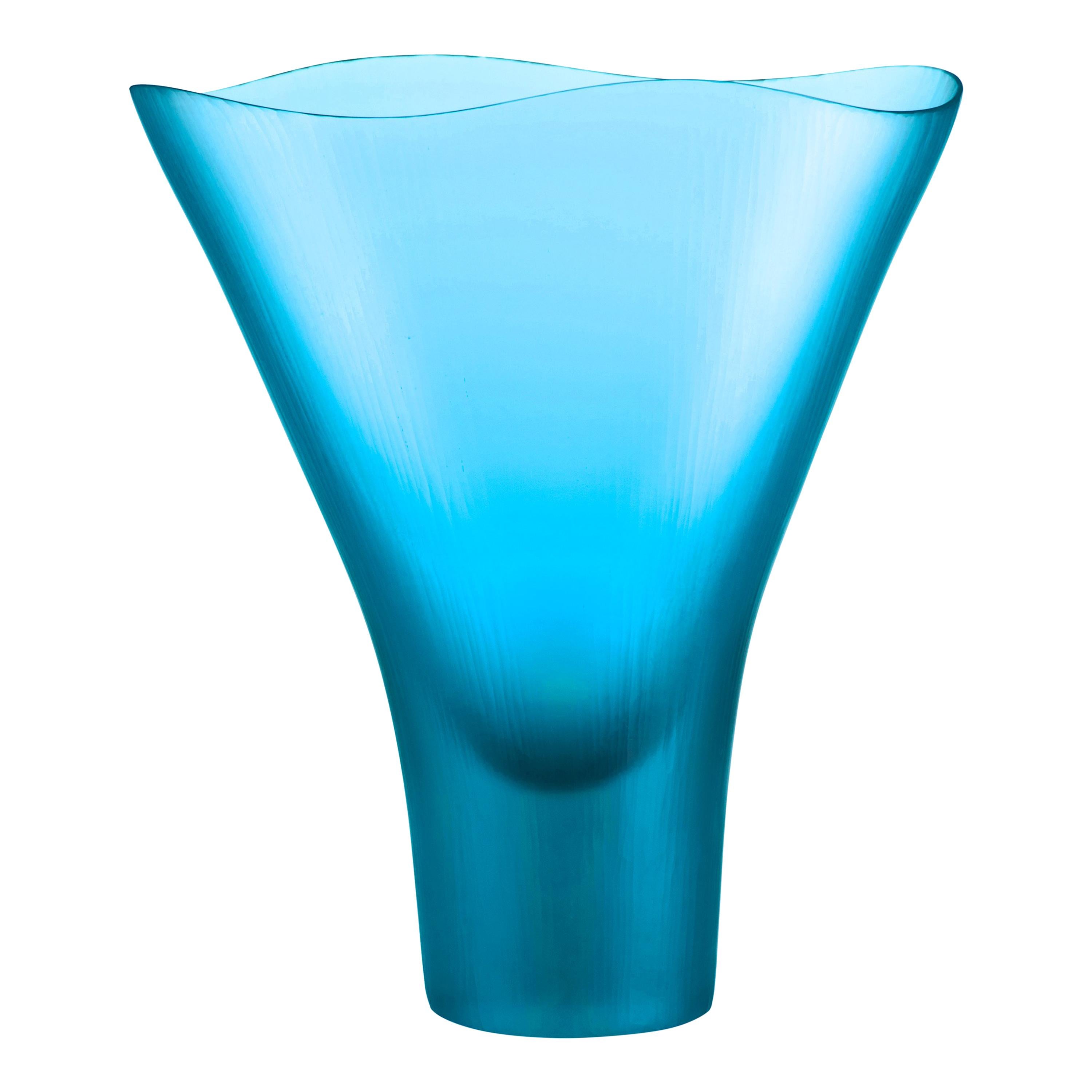 Vase en verre Venini Battuti en bleu de Tobia Scarpa et Ludovico Diaz de Santillana