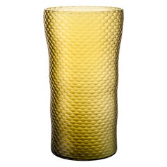 Vase en verre Venini Battuto A Nido D'ape jaune paille par Carlo Scarpa