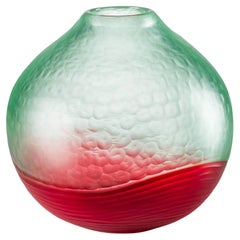 Venini Battuto Bicolor 785.00 Verdognolo/Rosso Glass Vase Carlo Scarpa Damiani