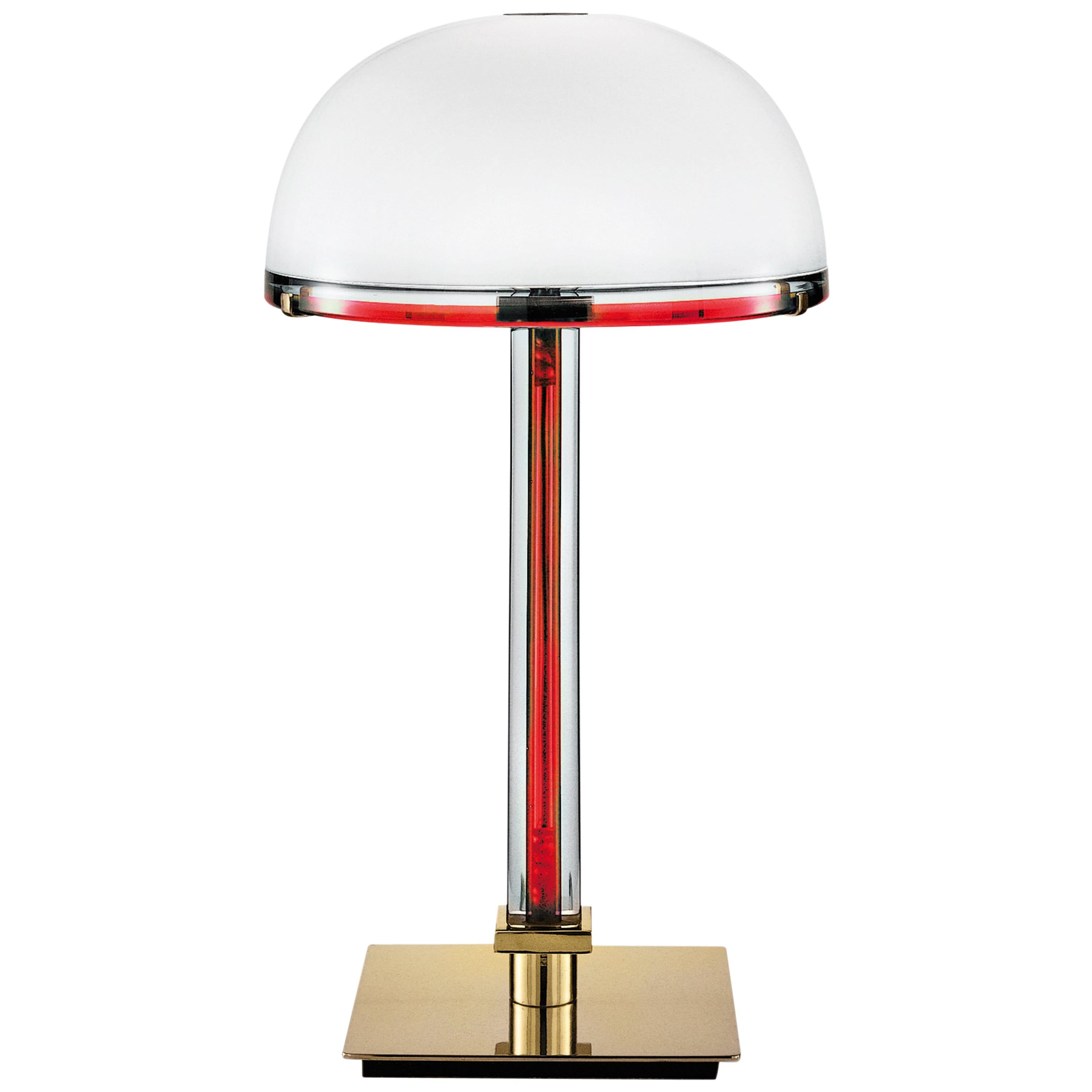 Venini Belboi Table Lamp in Milk White, Crystal, and Red with Gold Hardware