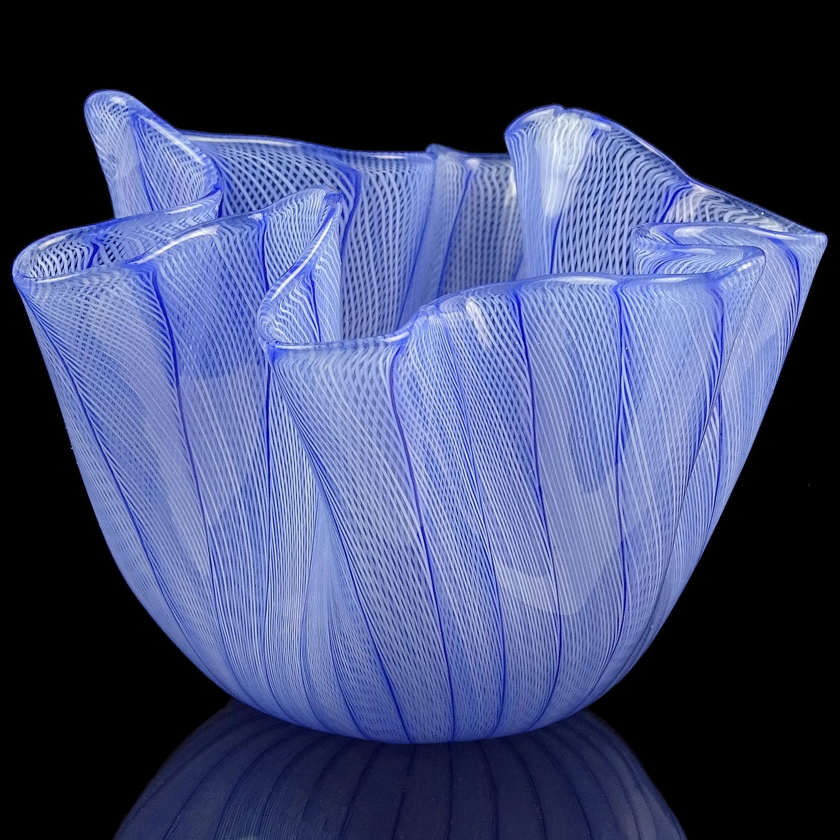 Mid-Century Modern Venini Bianconi Murano Blue Italian Art Glass Fazzoletto Handkerchief Vase