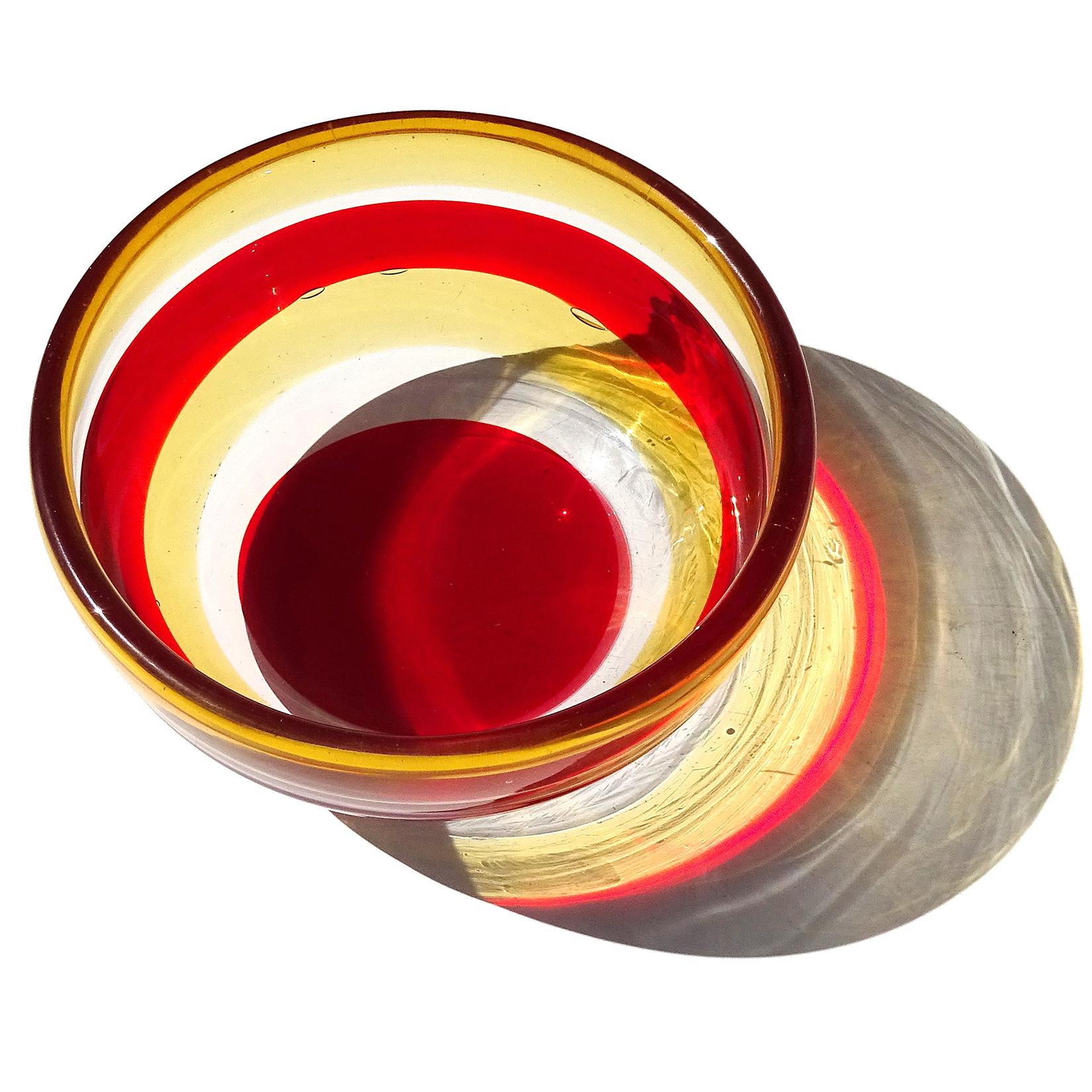 Mid-Century Modern Venini Bianconi Murano Fasce Orizzontali Red Yellow Bands Italian Art Glass Bowl