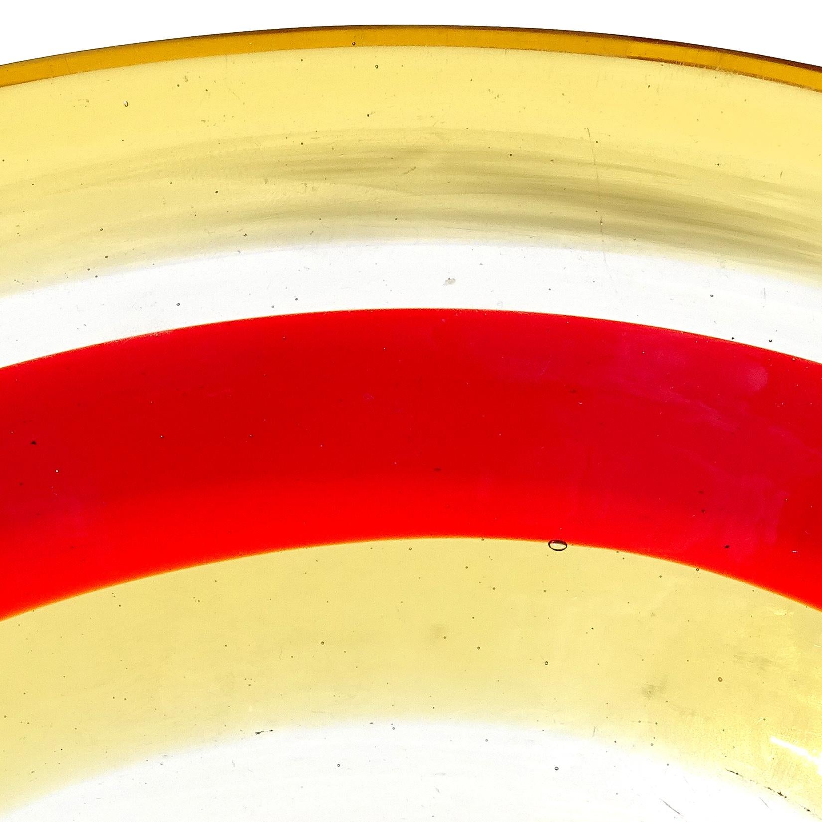 Venini Bianconi Murano Fasce Orizzontali Red Yellow Bands Italian Art Glass Bowl In Good Condition In Kissimmee, FL