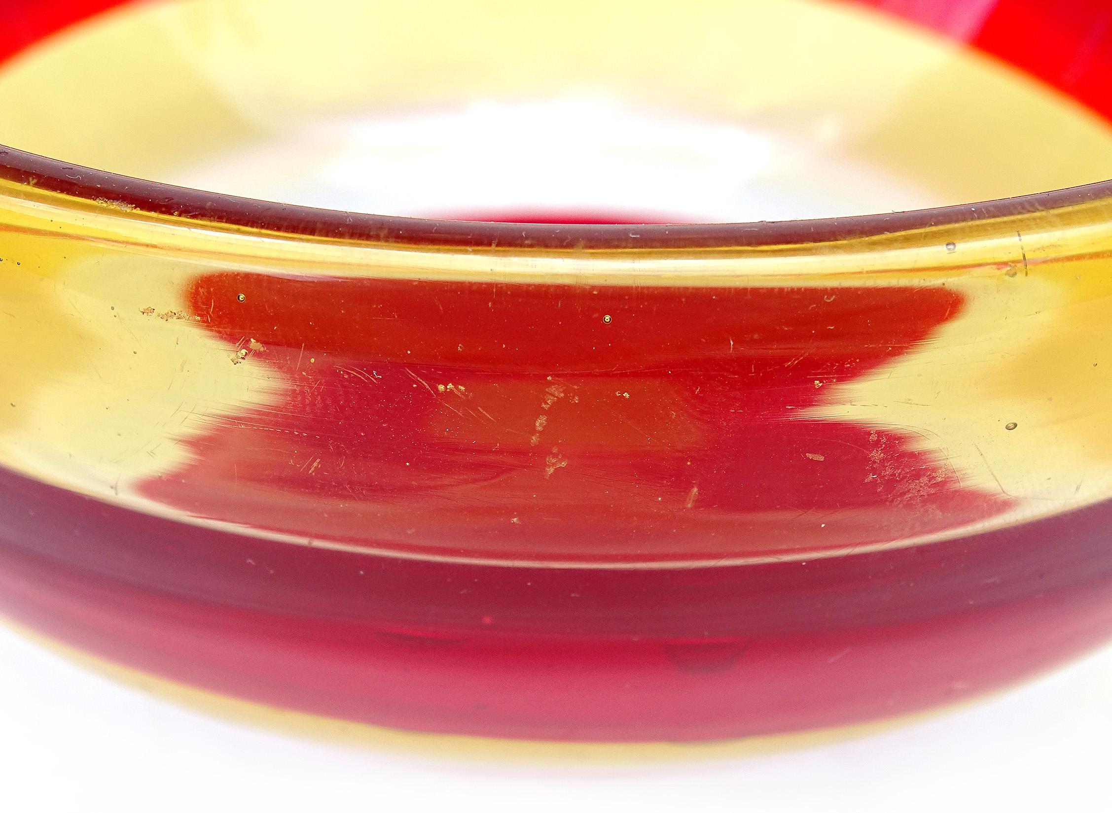 Venini Bianconi Murano Fasce Orizzontali Red Yellow Bands Italian Art Glass Bowl 1