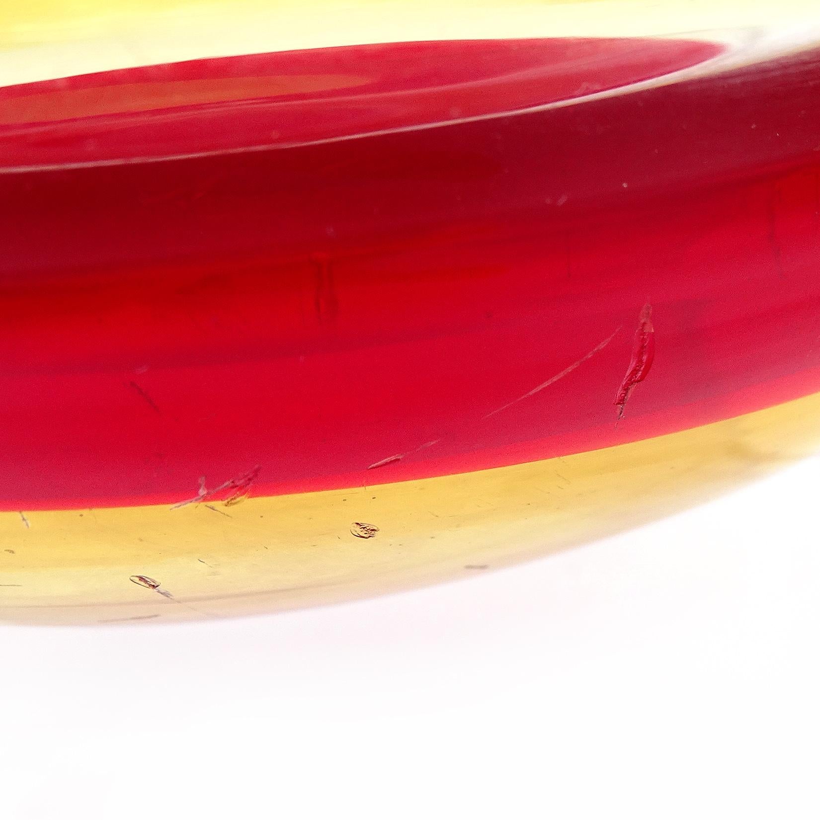 Venini Bianconi Murano Fasce Orizzontali Red Yellow Bands Italian Art Glass Bowl 2
