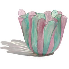 Venini Bianconi Murano Italian Art Glass Fazzoletto Handkerchief Ribbons Vase