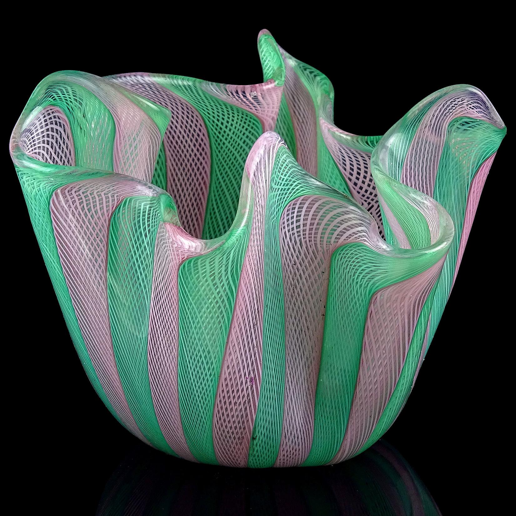 Hand-Crafted Venini Bianconi Murano Italian Art Glass Fazzoletto Handkerchief Ribbons Vase
