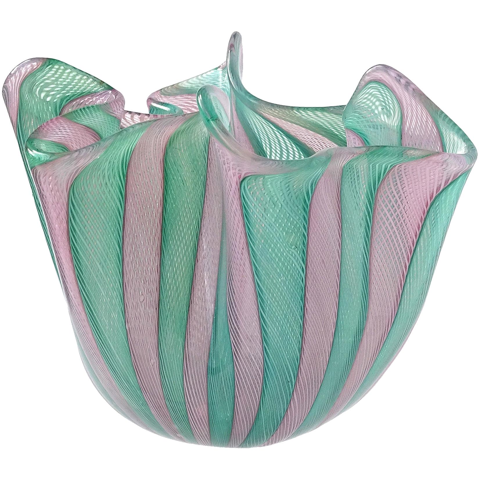 Venini Bianconi Murano Italian Art Glass Fazzoletto Handkerchief Ribbons Vase