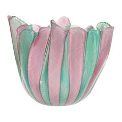 Venini Bianconi Murano Italian Art Glass Fazzoletto Handkerchief Ribbons Vase