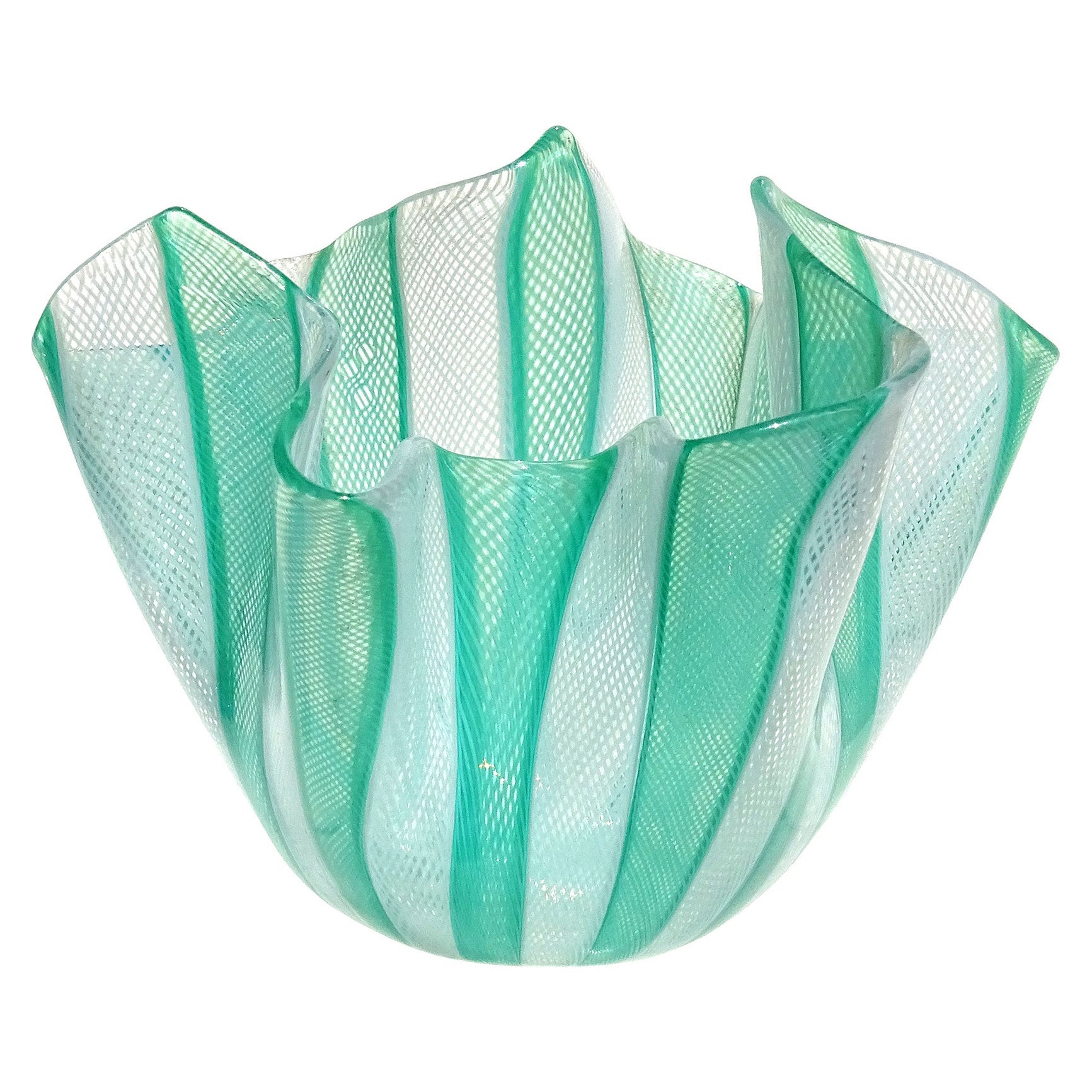 Venini Bianconi Murano Italian Art Glass Fazzoletto Handkerchief Ribbons Vase