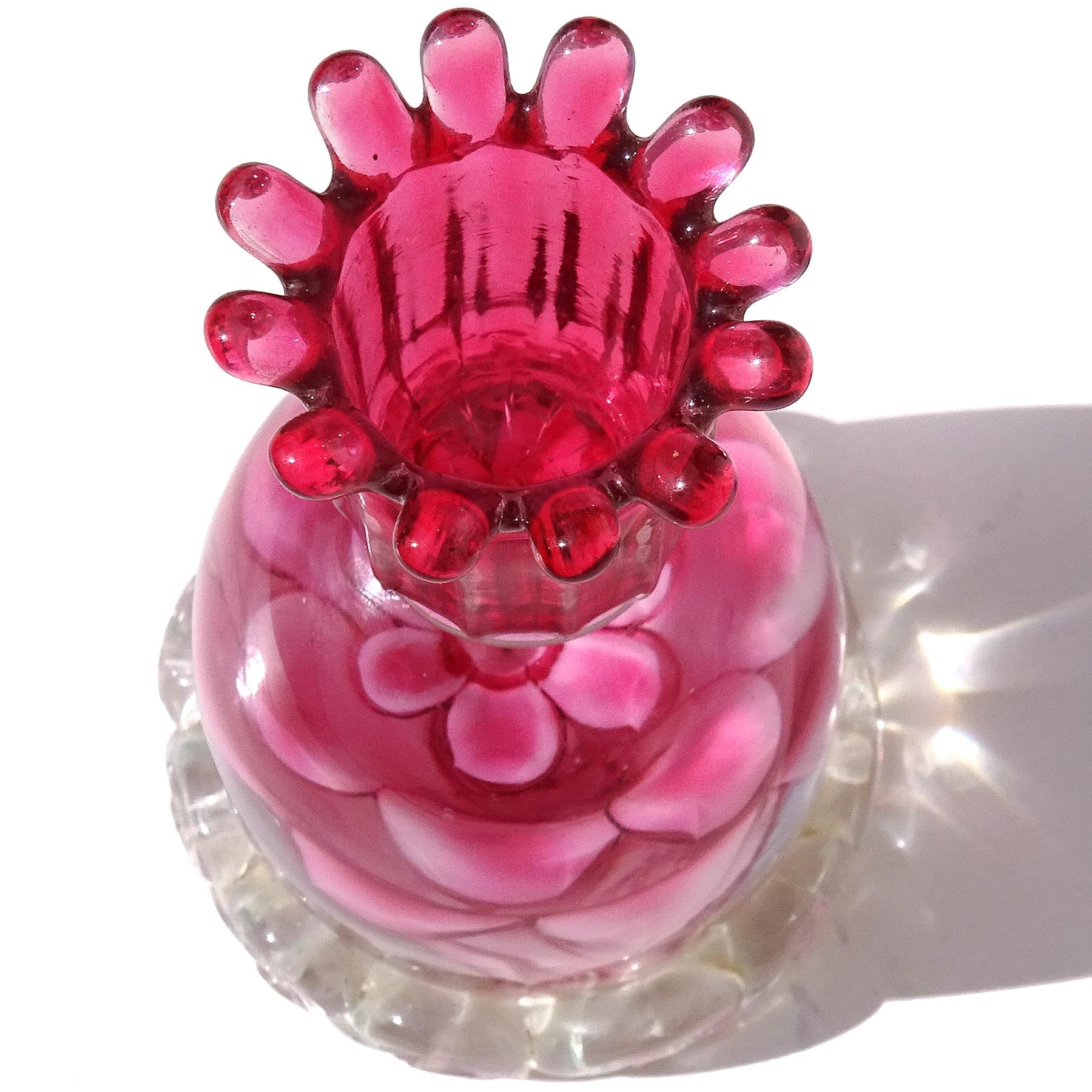 Mid-Century Modern Venini Bianconi Murano Pink Flower Italian Art Glass Candlestick Paperweight