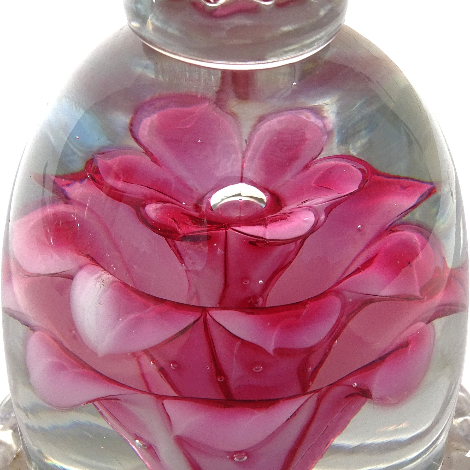 Hand-Crafted Venini Bianconi Murano Pink Flower Italian Art Glass Candlestick Paperweight